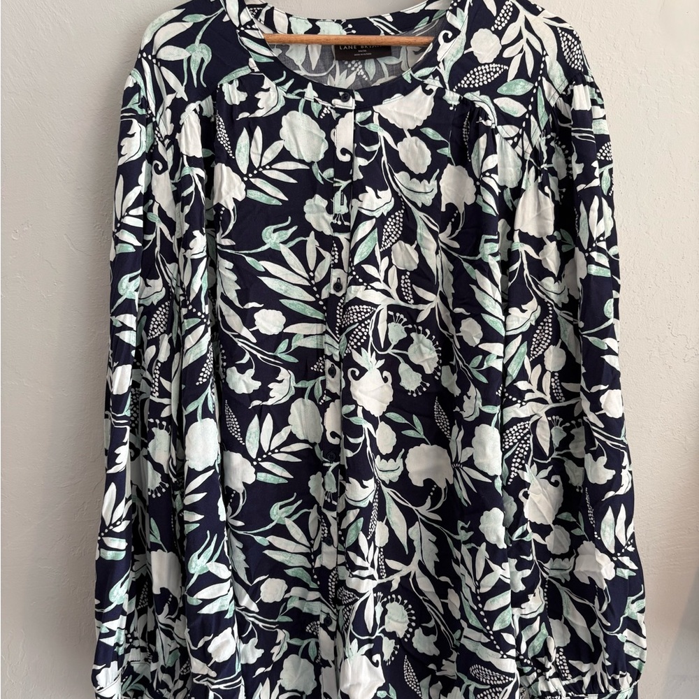 Lane Bryant Blue, light green and White Floral Blouse
